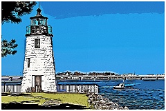 Lobsterboat Passes Newport Harbor Light - Digital Painting